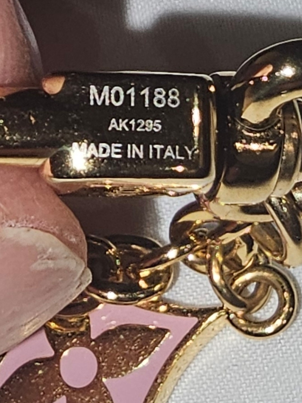 Louis Vuitton Gold and Pink Enamel Monogram Charm Keychain - Picture 2 of 5